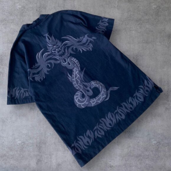 Navy Dragon Unisex Button Down Shirt - Picture 4 of 4